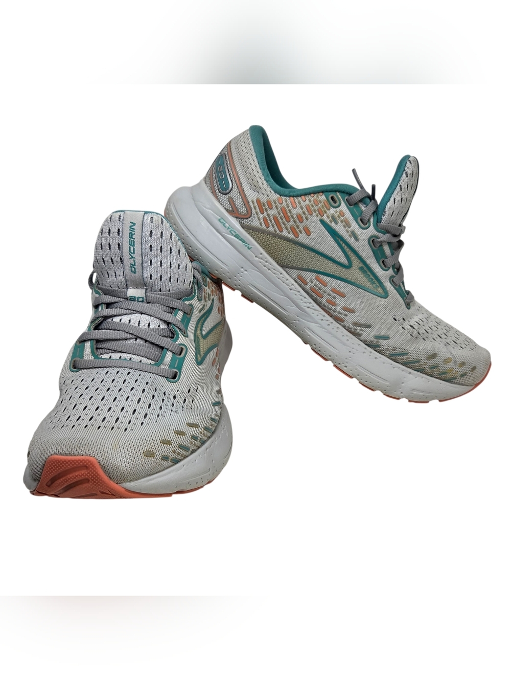 Brooks Women's Running Shoes - White with Teal & Coral Accents. Size 8.5